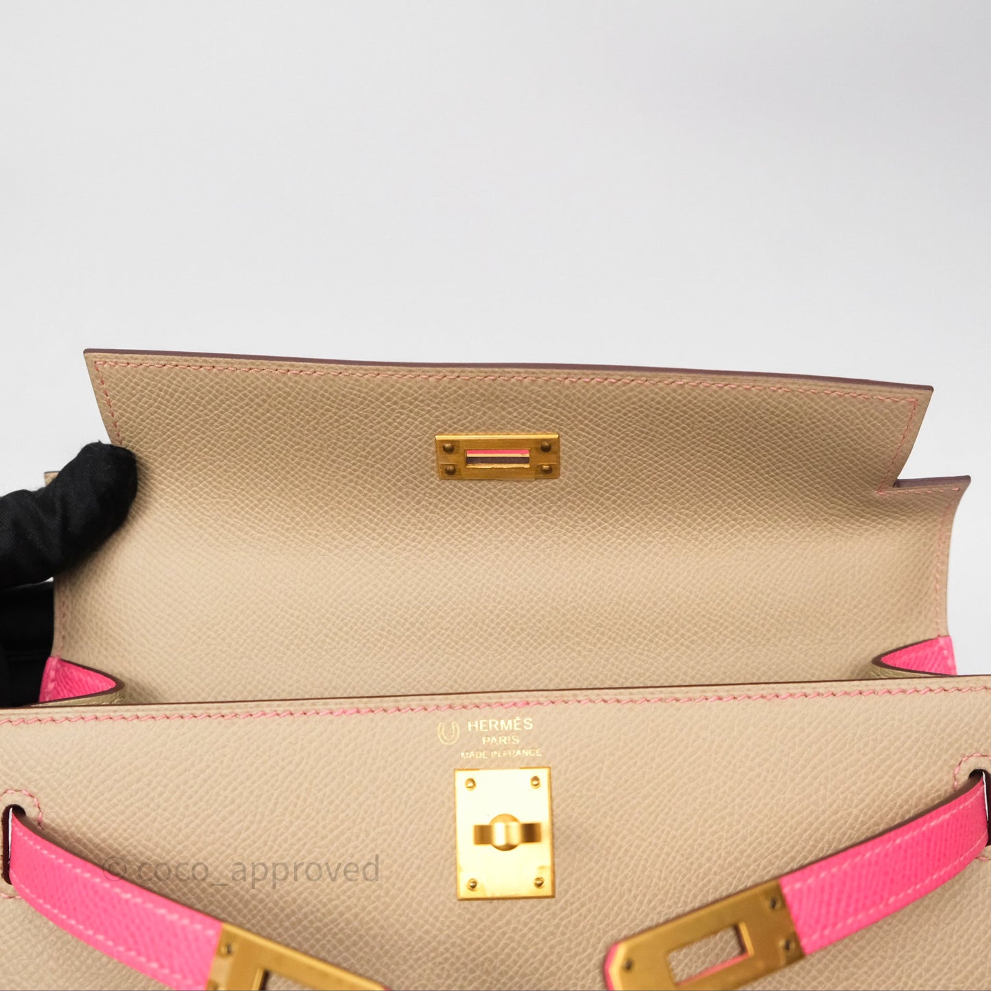 Hermès Kelly 25 Sellier Begie/Pink Epsom Gold Hardware