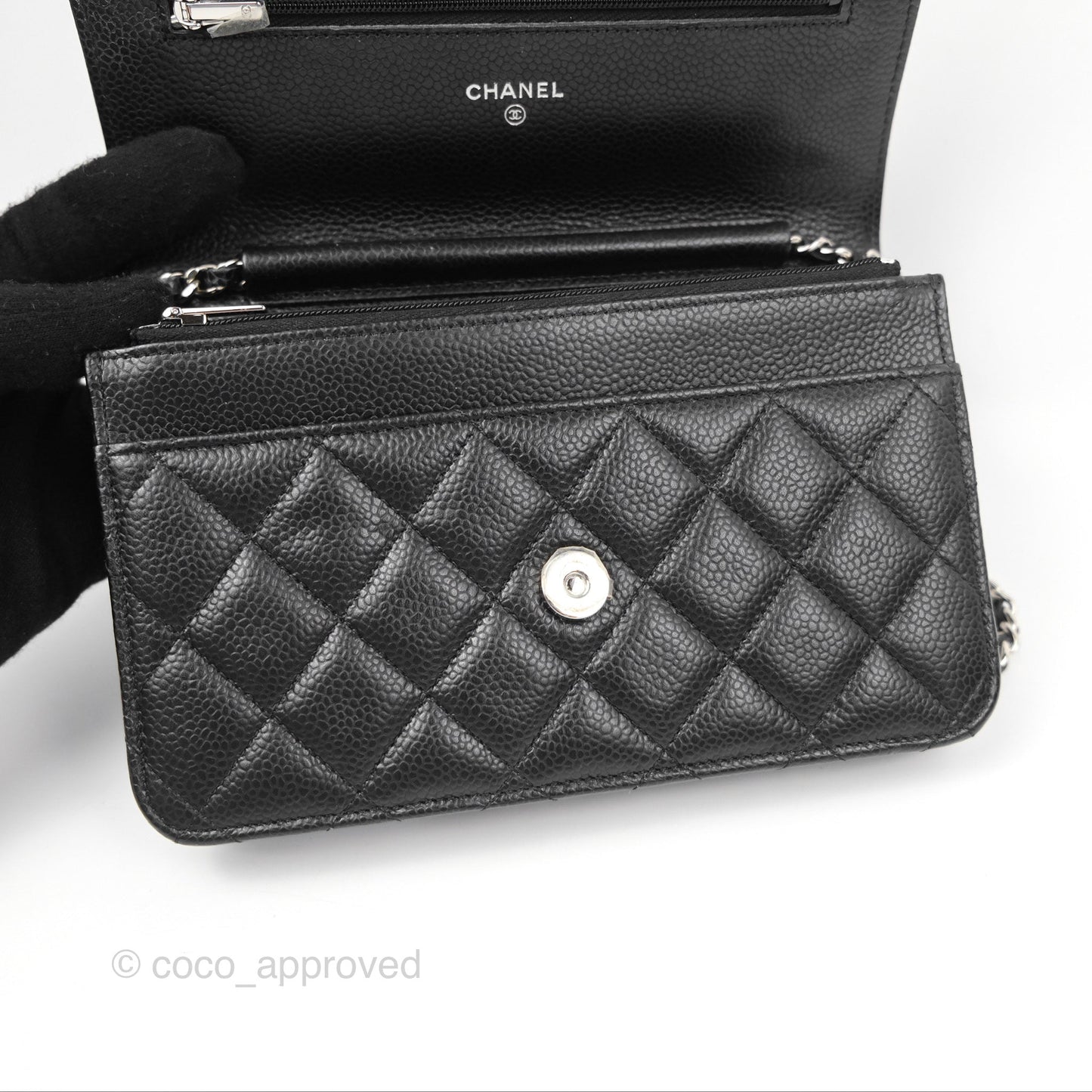 Chanel Quilted Classic Wallet On Chain WOC Black Caviar Silver Hardware