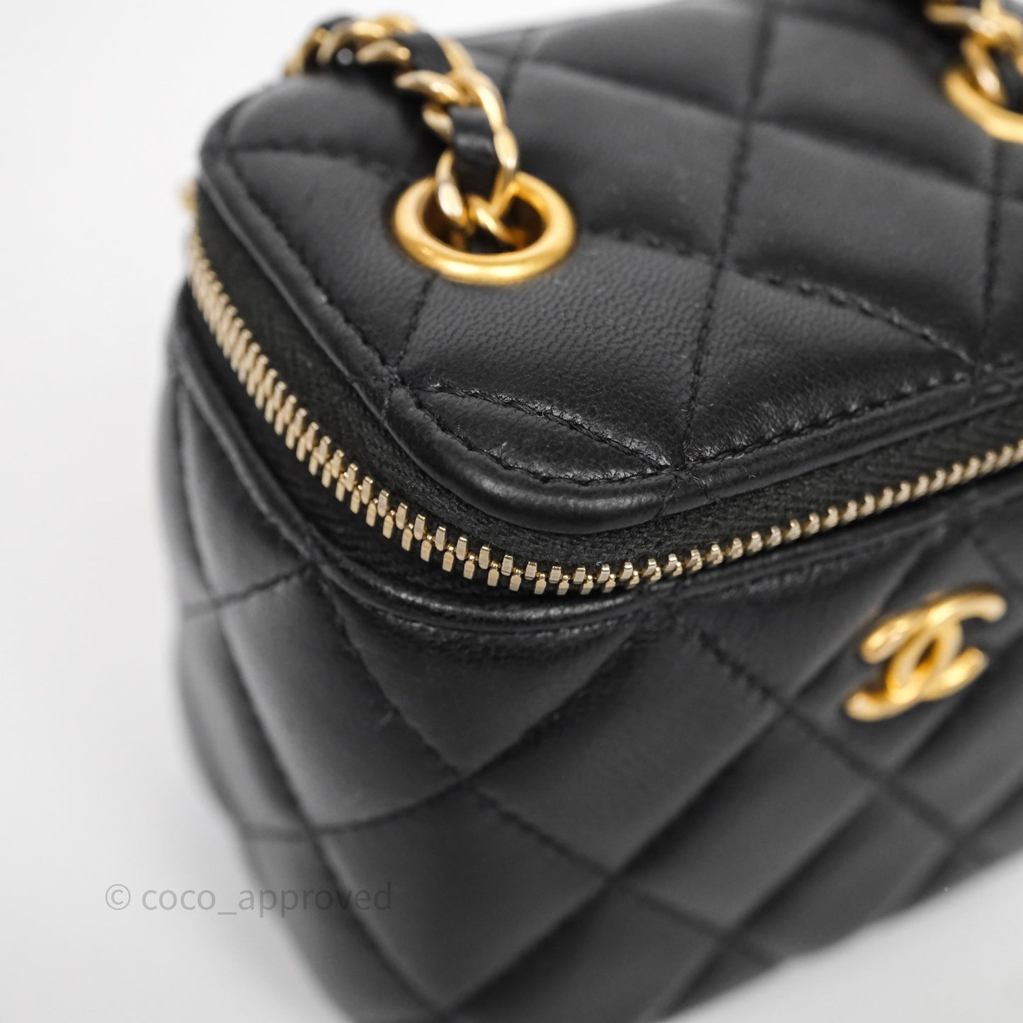 Chanel Mini Black Lambskin Vanity Pearl Crush With Chain Gold Hardware