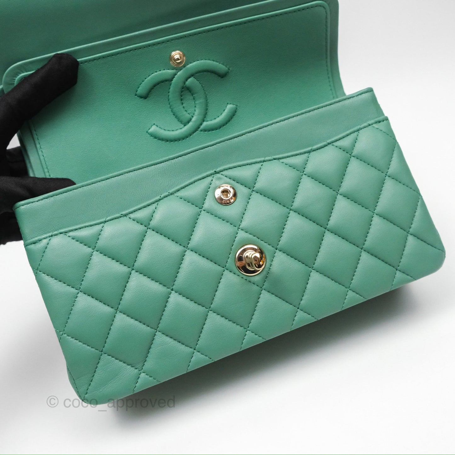 Chanel Small S/M Classic Flap Green Lambskin Gold Hardware