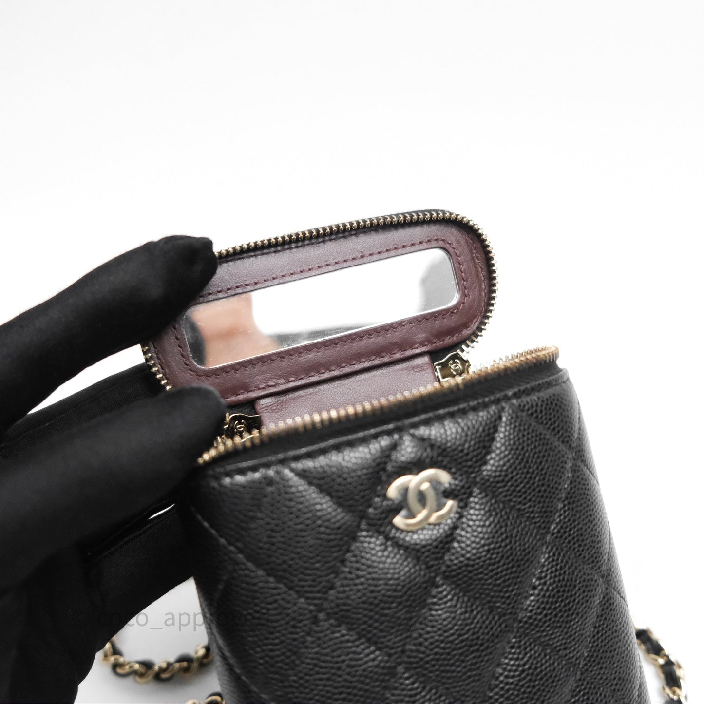 Chanel Classic Mini Vanity With Chain Black Caviar Gold Hardware