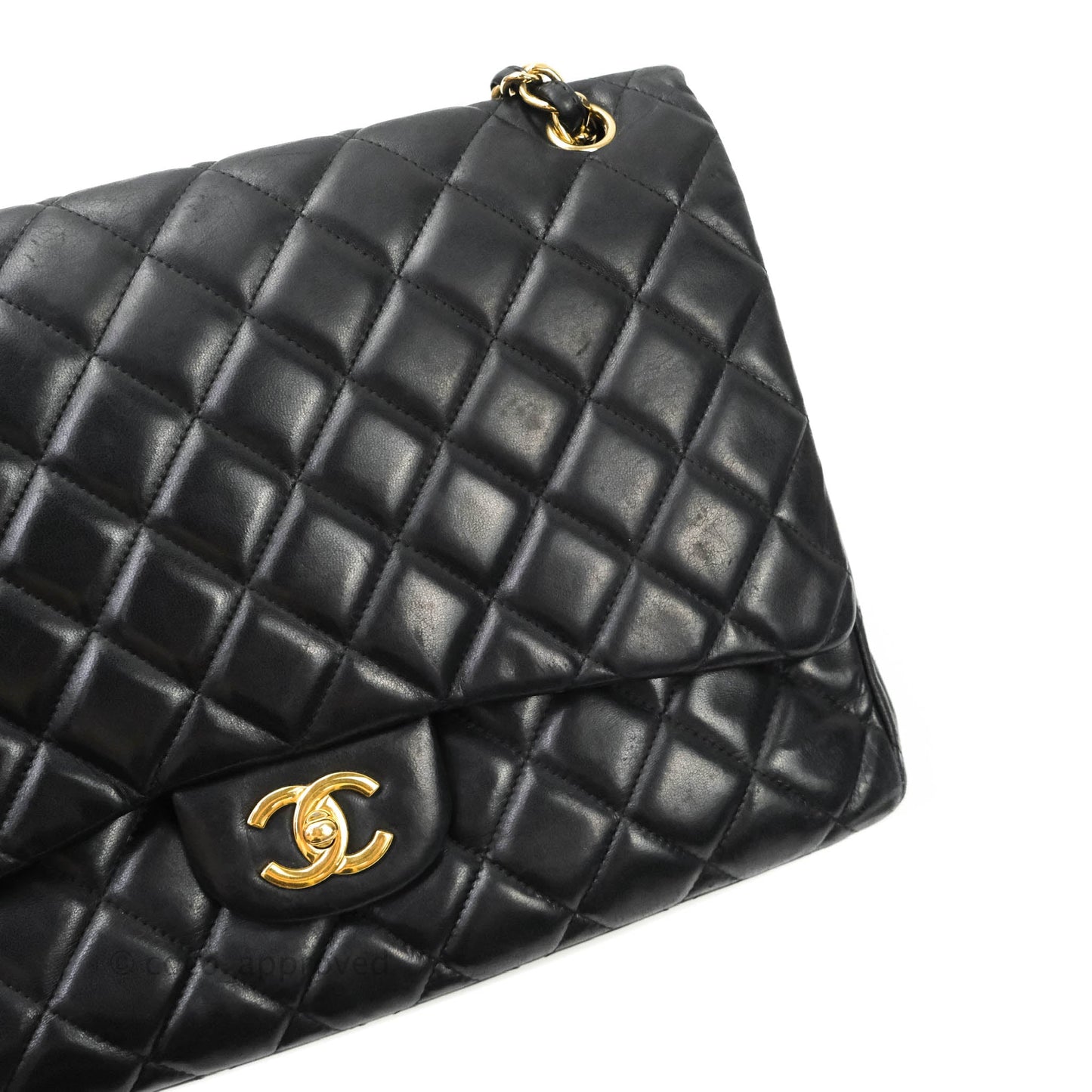 Chanel Single Flap Maxi Lambskin Black Gold Hardware