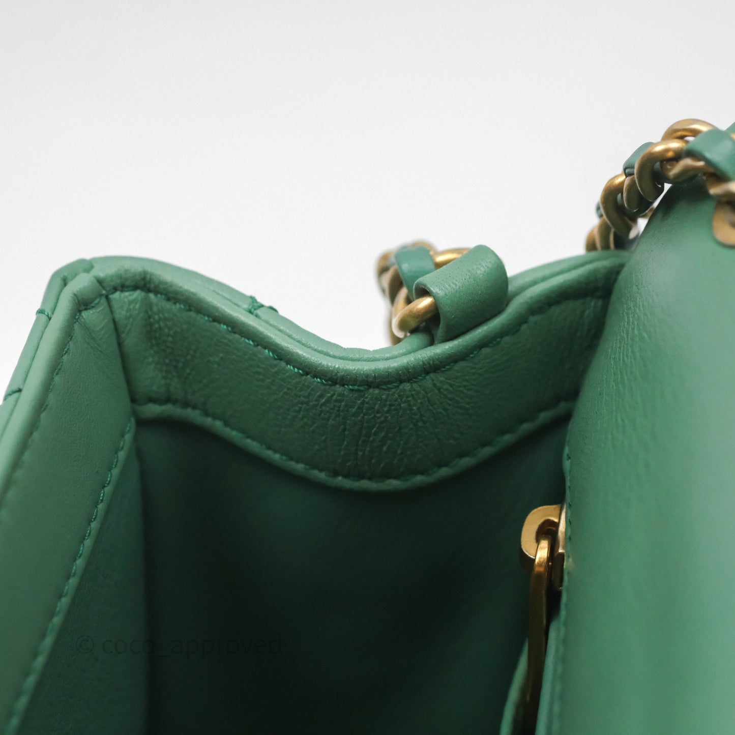 Chanel Pearl Crush Mini Square Quilted Green Lambskin Aged Gold Hardware