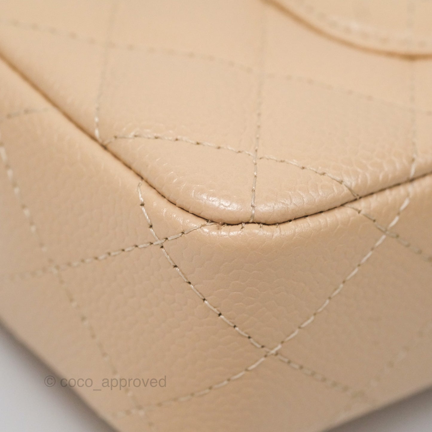 Chanel Quilted East West Flap Beige Caviar Silver Hardware