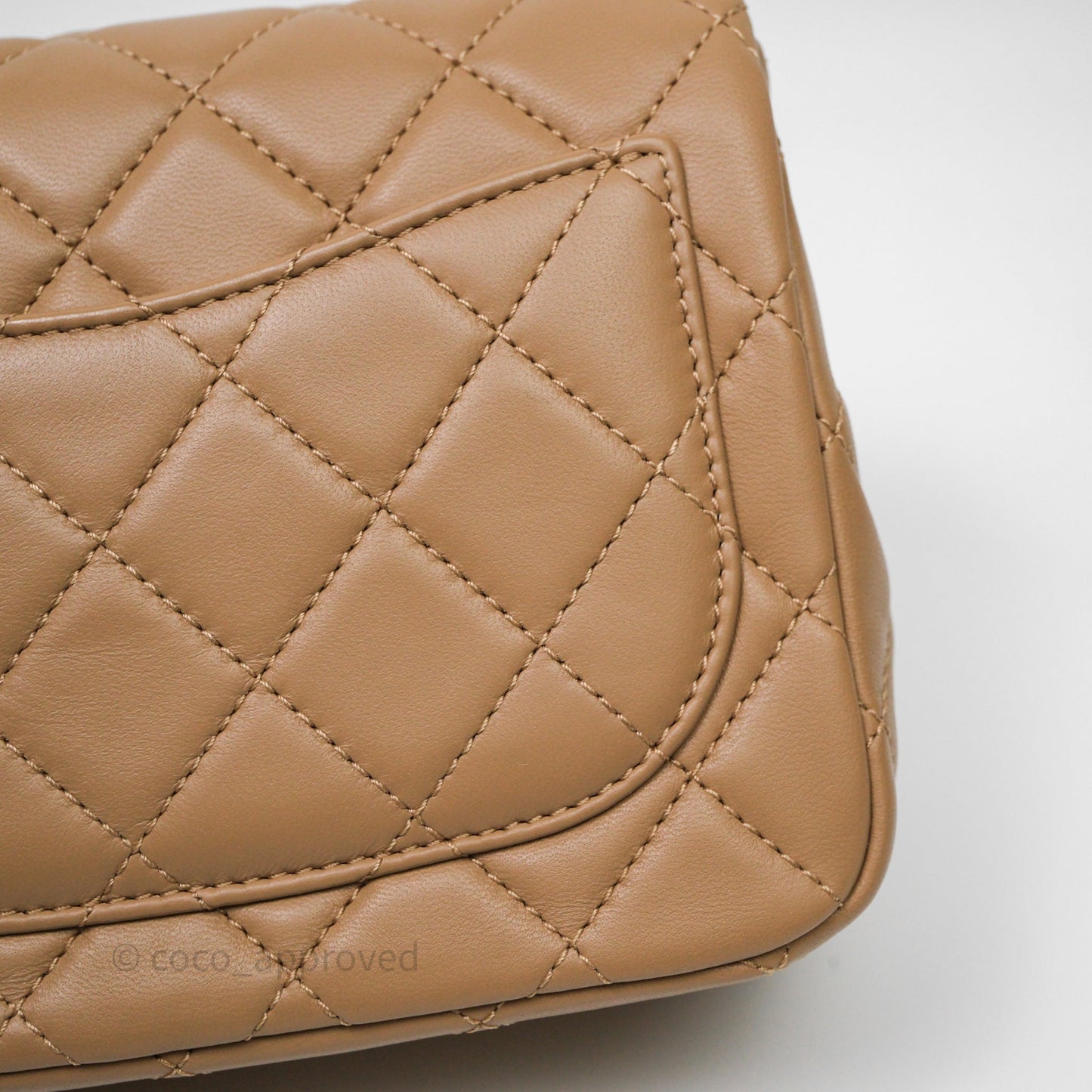 Chanel Pearl Crush Mini Square Quilted Beige Lambskin Aged Gold Hardware