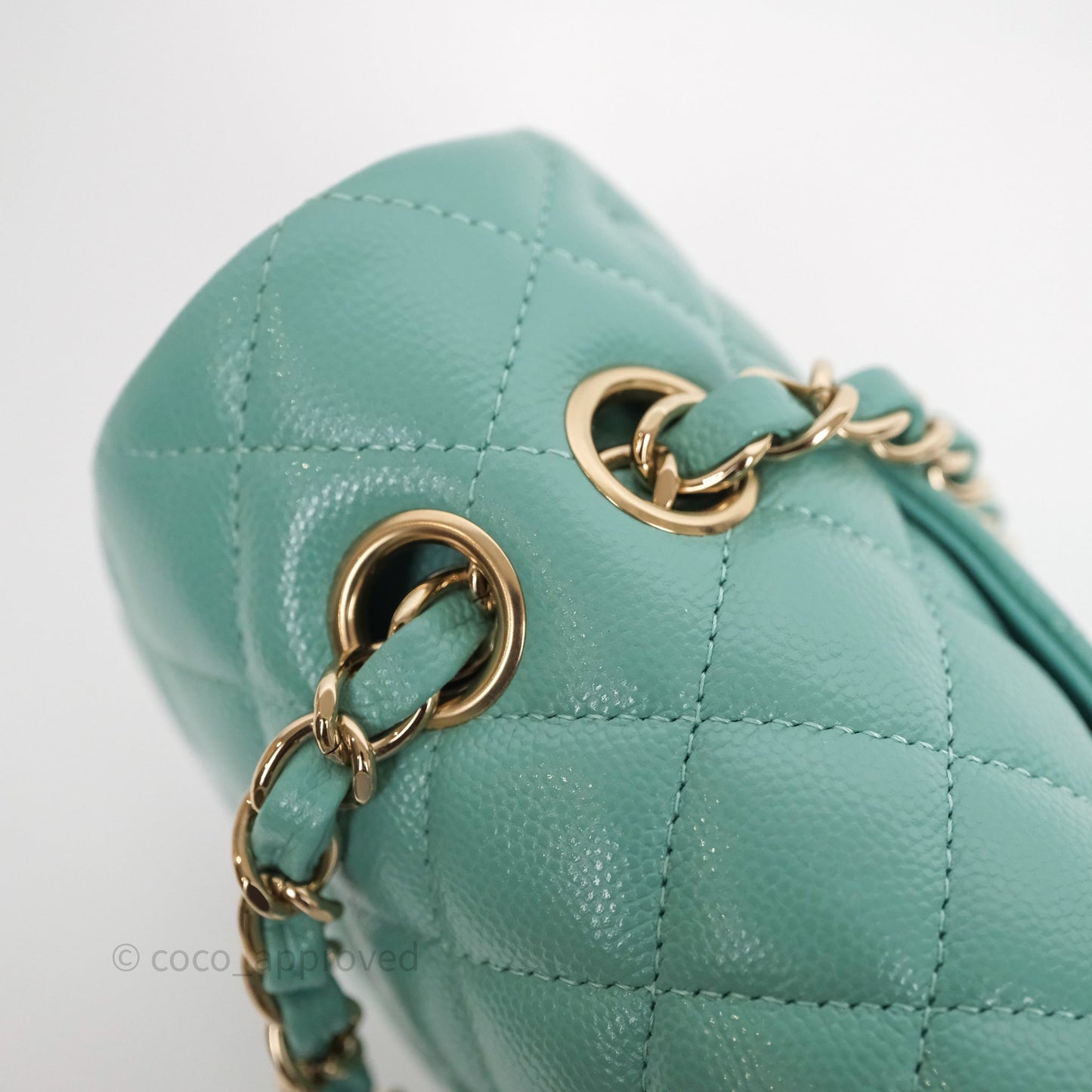 Chanel Classic M/L Medium Flap Quilted Tiffany Green Caviar Gold Hardware