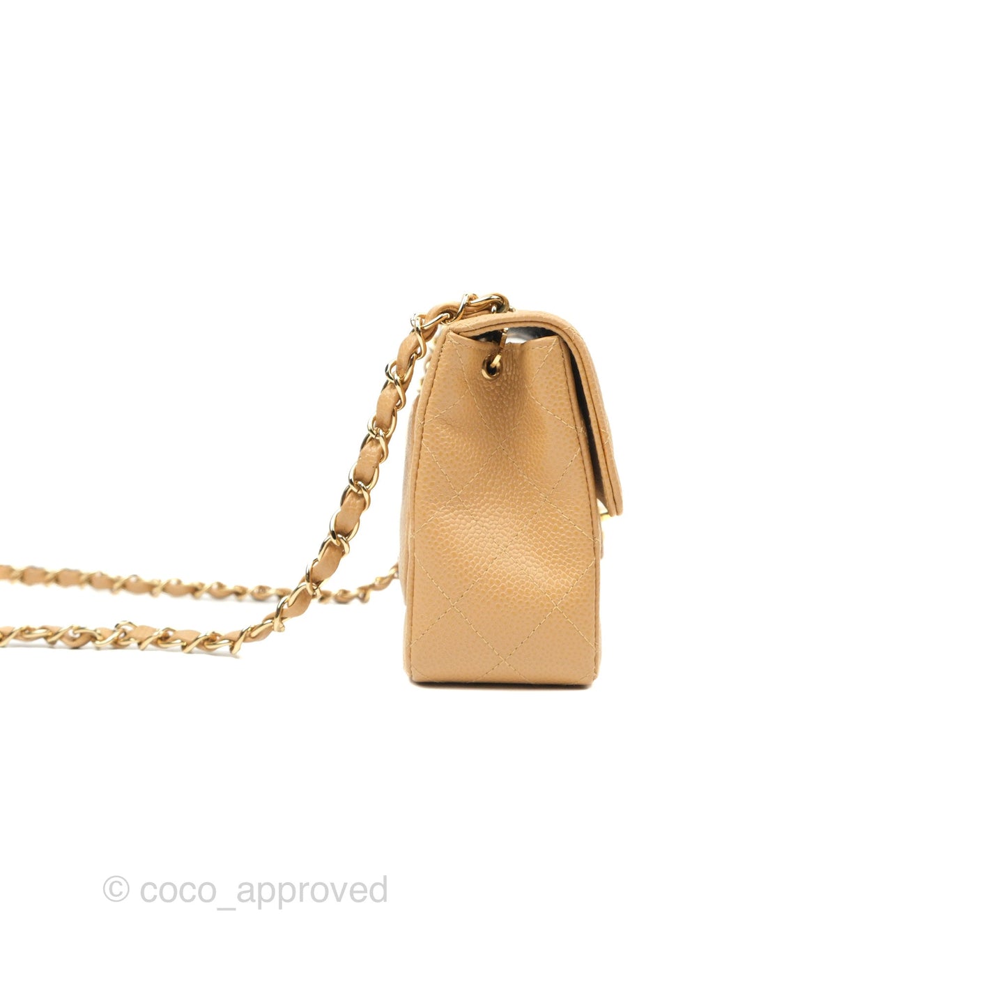 Chanel Quilted Vintage Mini Square Flap Beige Caviar 24K Gold Hardware