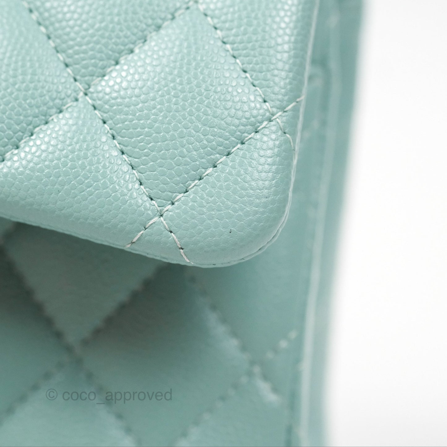 Chanel Small Classic Quilted Flap Tiffany Green Caviar Gold Hardware