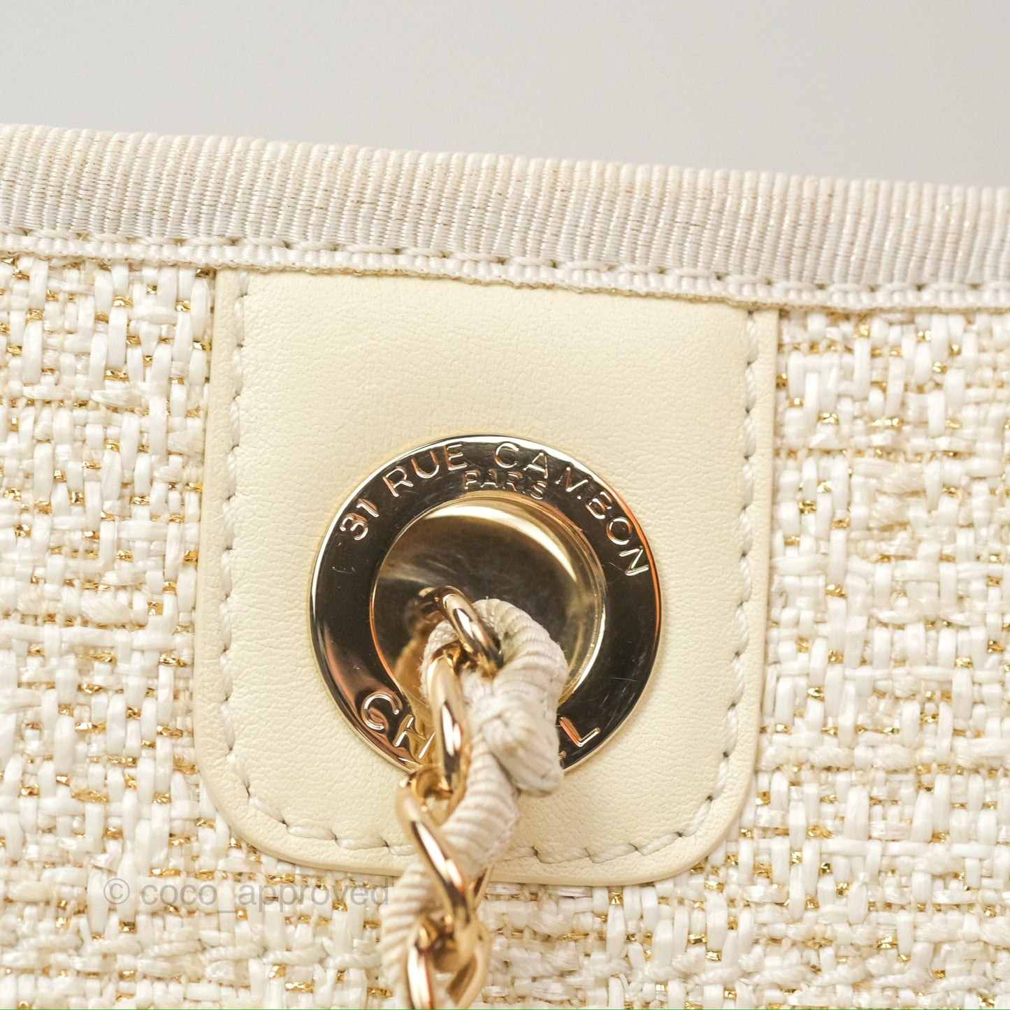 Chanel Mini Deauville Tote Ivory Lurex Boucle Gold Hardware