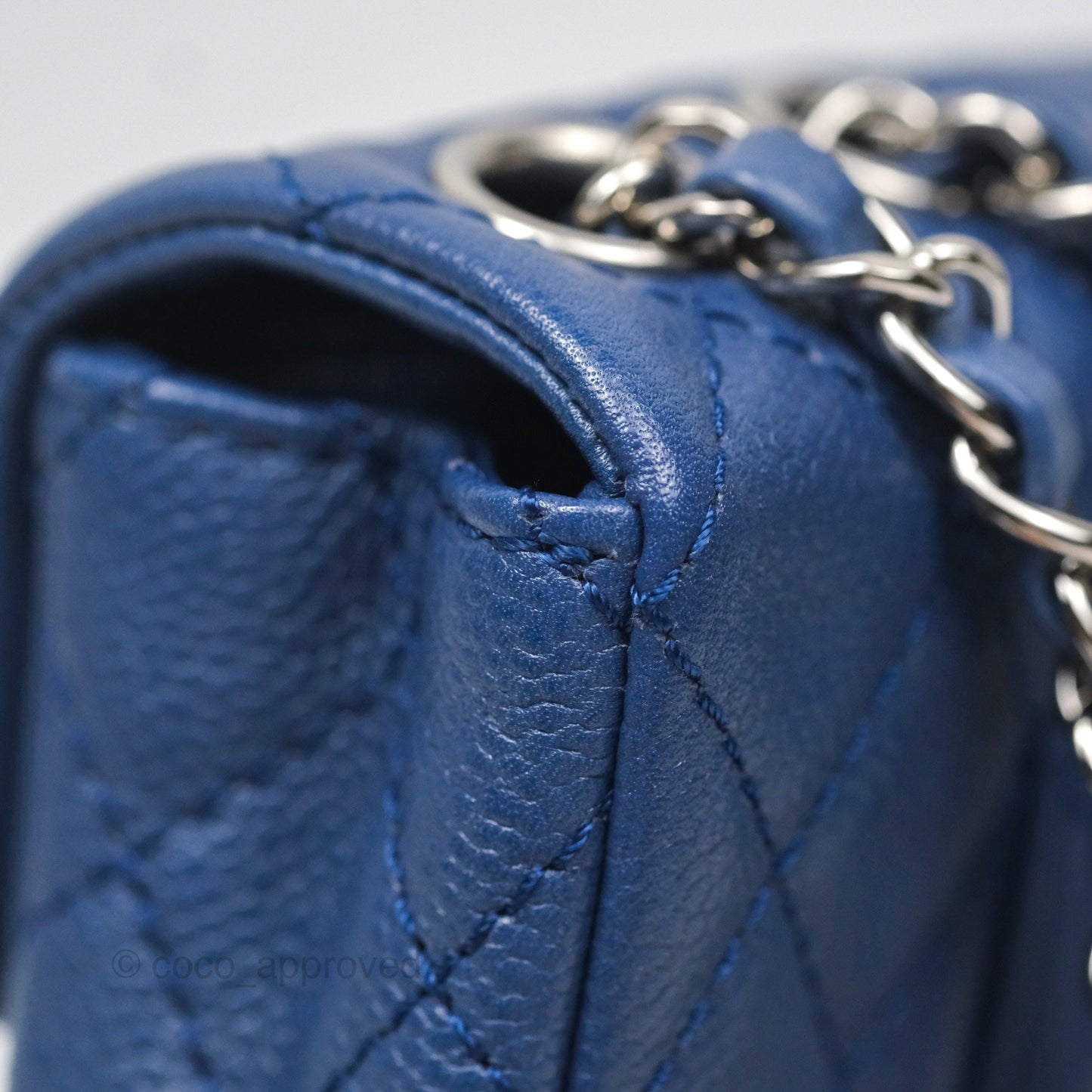 Chanel Quilted East West Flap Bag Blue Caviar Silver Hardware