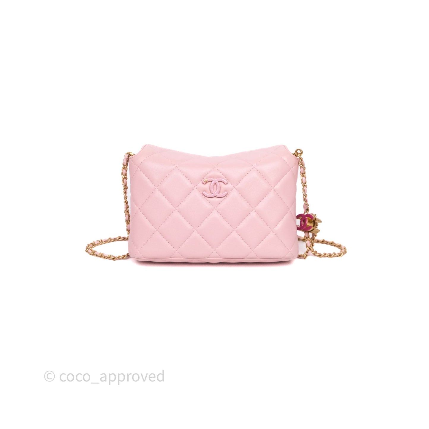 Chanel Quilted Hobo With CC Adjustable Chain Pink Lambskin Aged Gold Hardware
