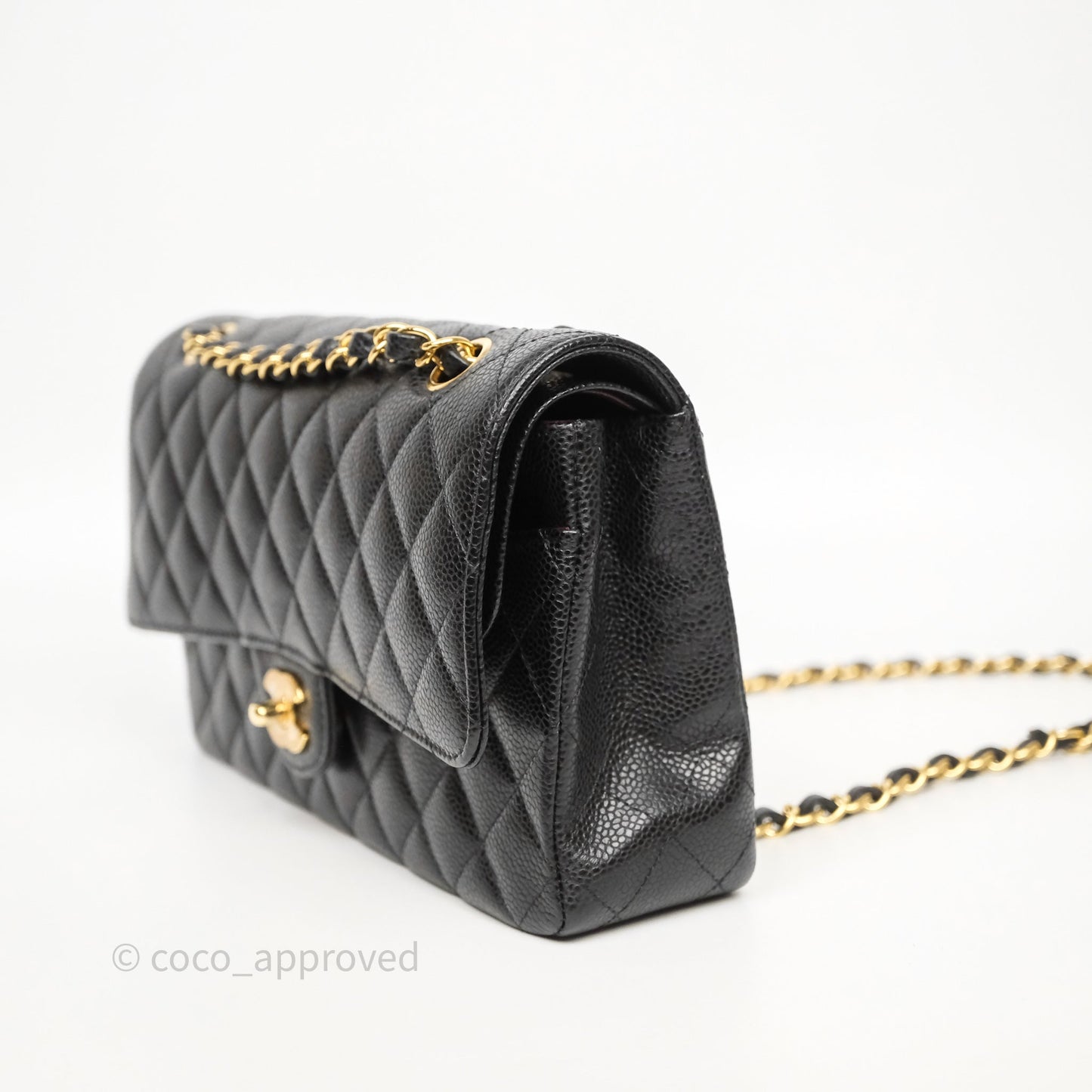 Chanel Classic M/L Medium Flap Quilted Black Caviar Gold Hardware