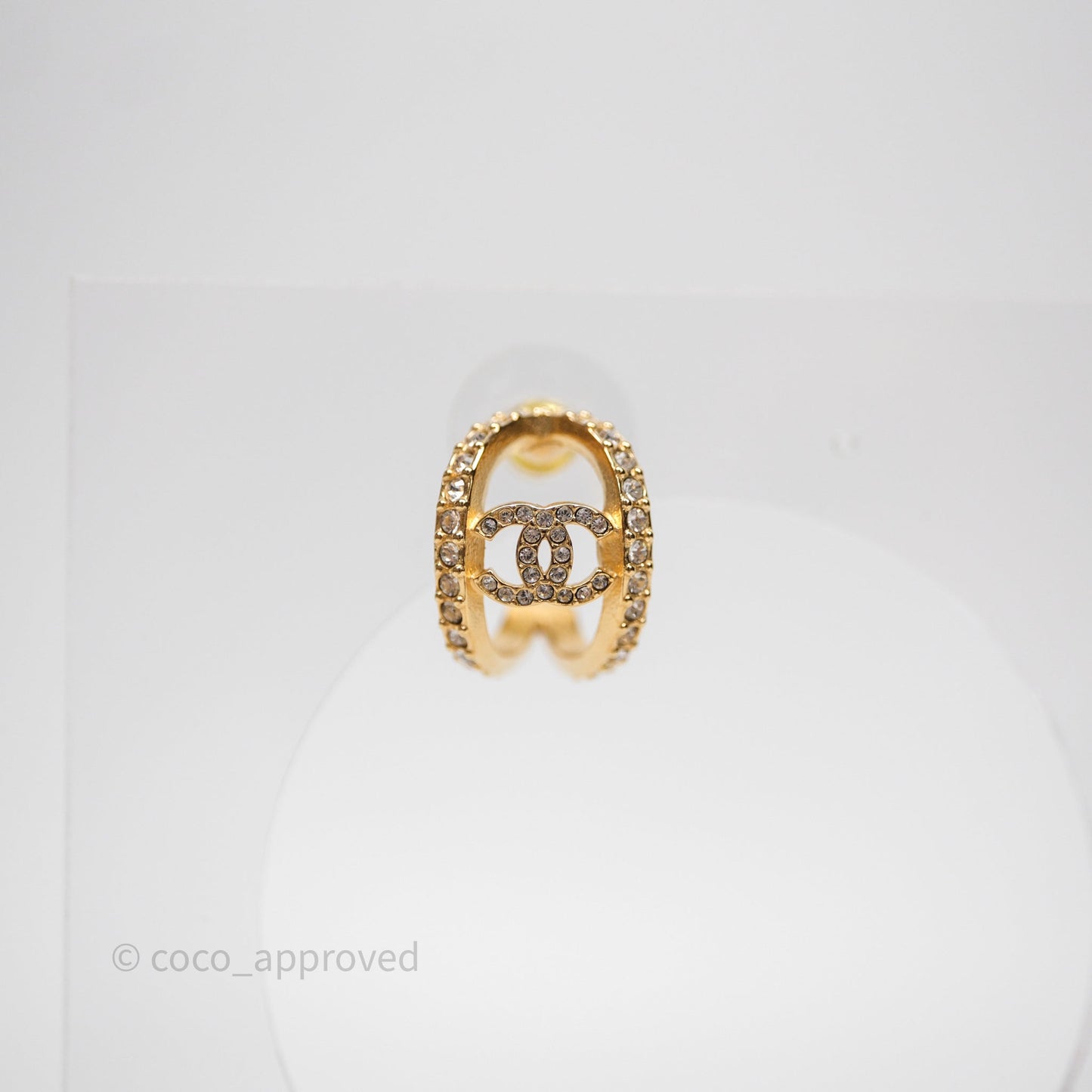 Chanel Hoop CC Crystal Earrings Gold Tone 22A
