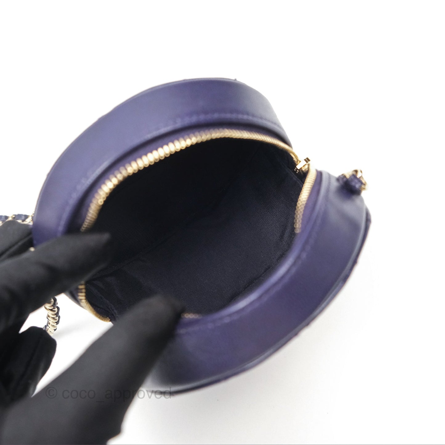 Chanel Quilted Round Clutch with Chain Dark Purple Calfskin Gold Hardware