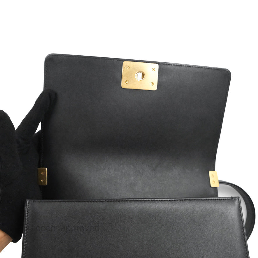 Chanel Quilted Medium Boy Black Calfskin Aged Gold Hardware