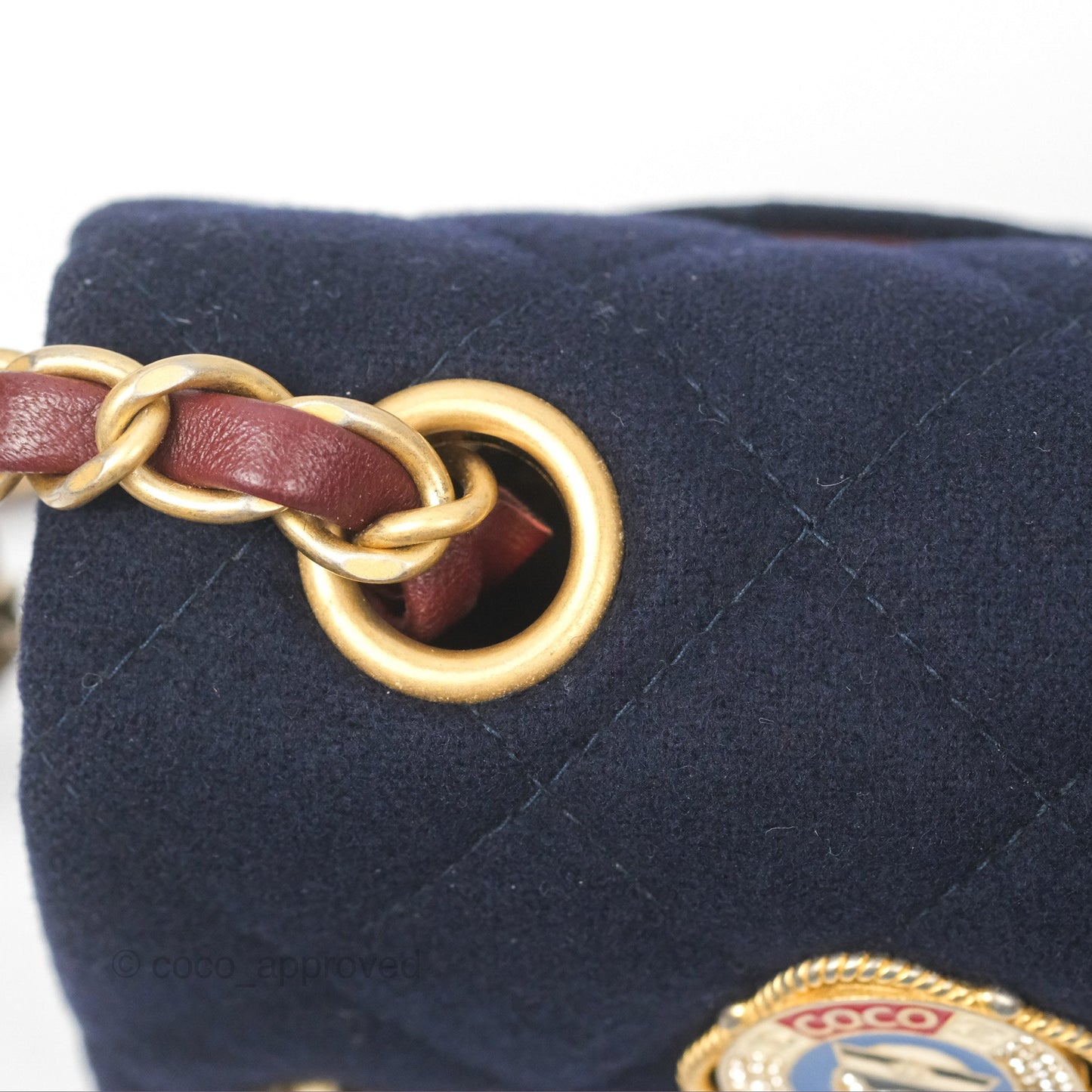Chanel Mini Charms Rectangular Flap Navy Wool Aged Gold Hardware 18C
