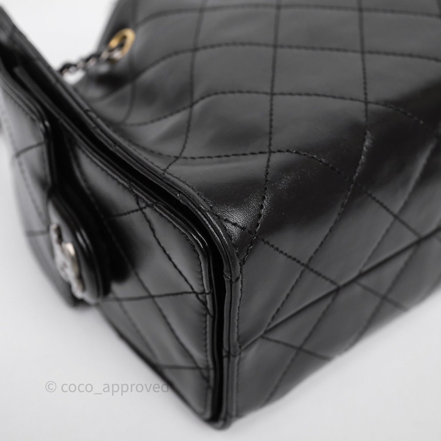 Chanel 25 Mini Black Shiny Crumpled Calfskin Mixed Hardware