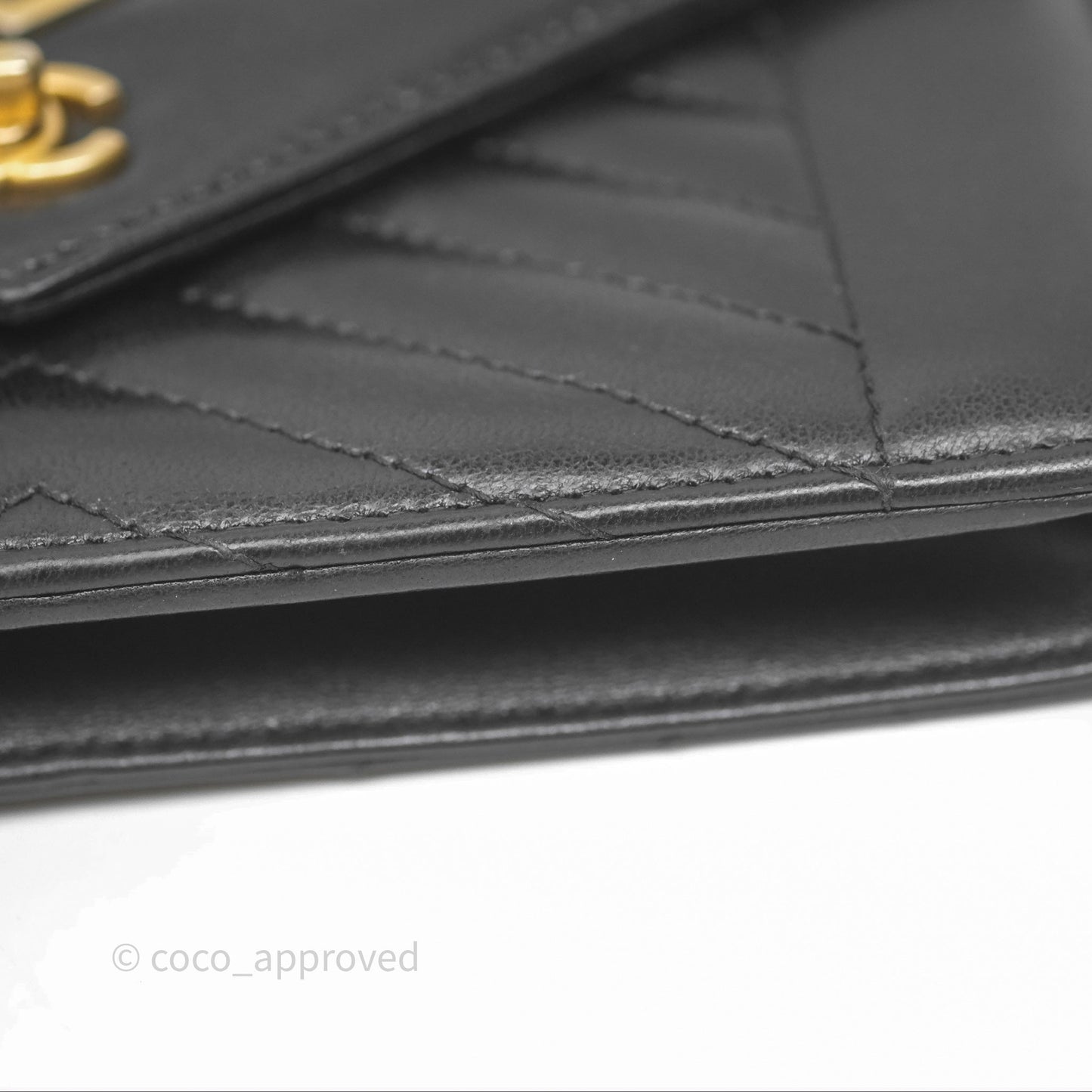 Chanel Reversed Chevron Wallet On Chain WOC Black Lambskin Aged Gold Hardware