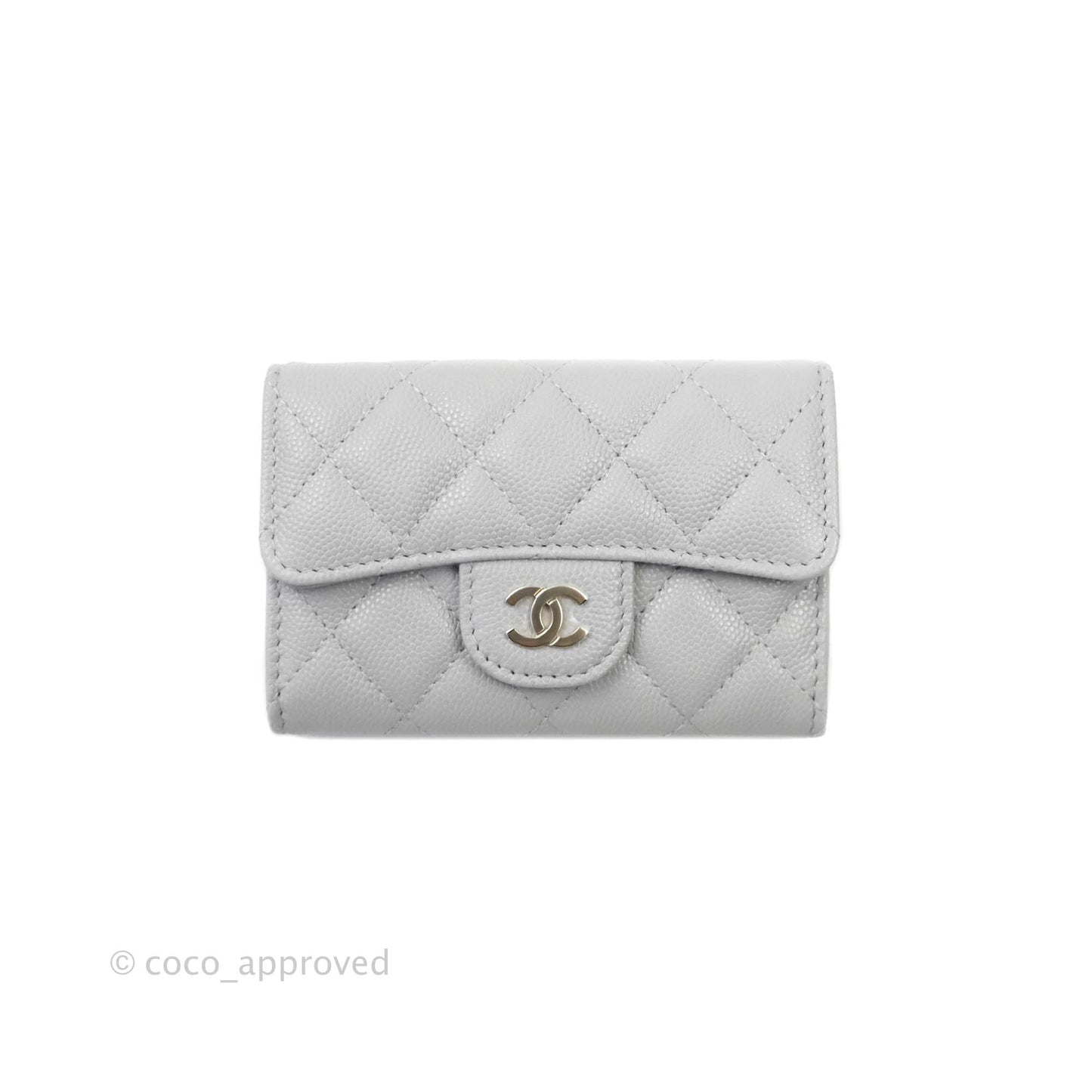 Chanel Quilted Flap Card Holder Grey Caviar Gold Hardware 21A