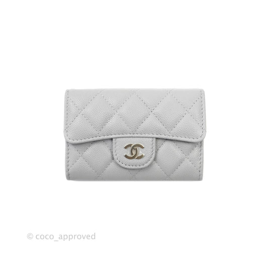 Chanel Quilted Flap Card Holder Grey Caviar Gold Hardware 21A