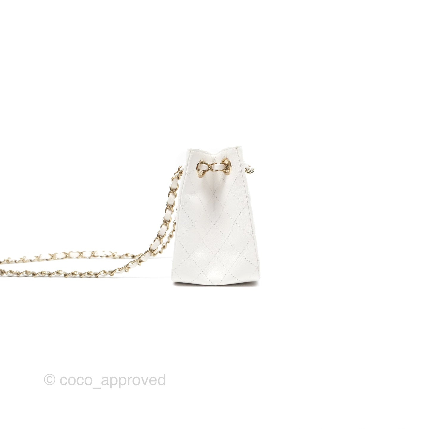 Chanel Mini Bucket Tote White Caviar Gold Hardware 22S
