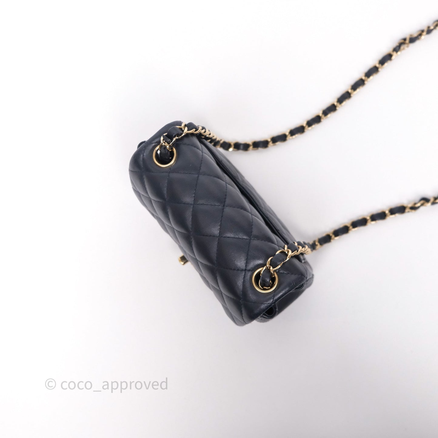 Chanel Mini Square Flap Quilted Navy Lambskin Gold Hardware