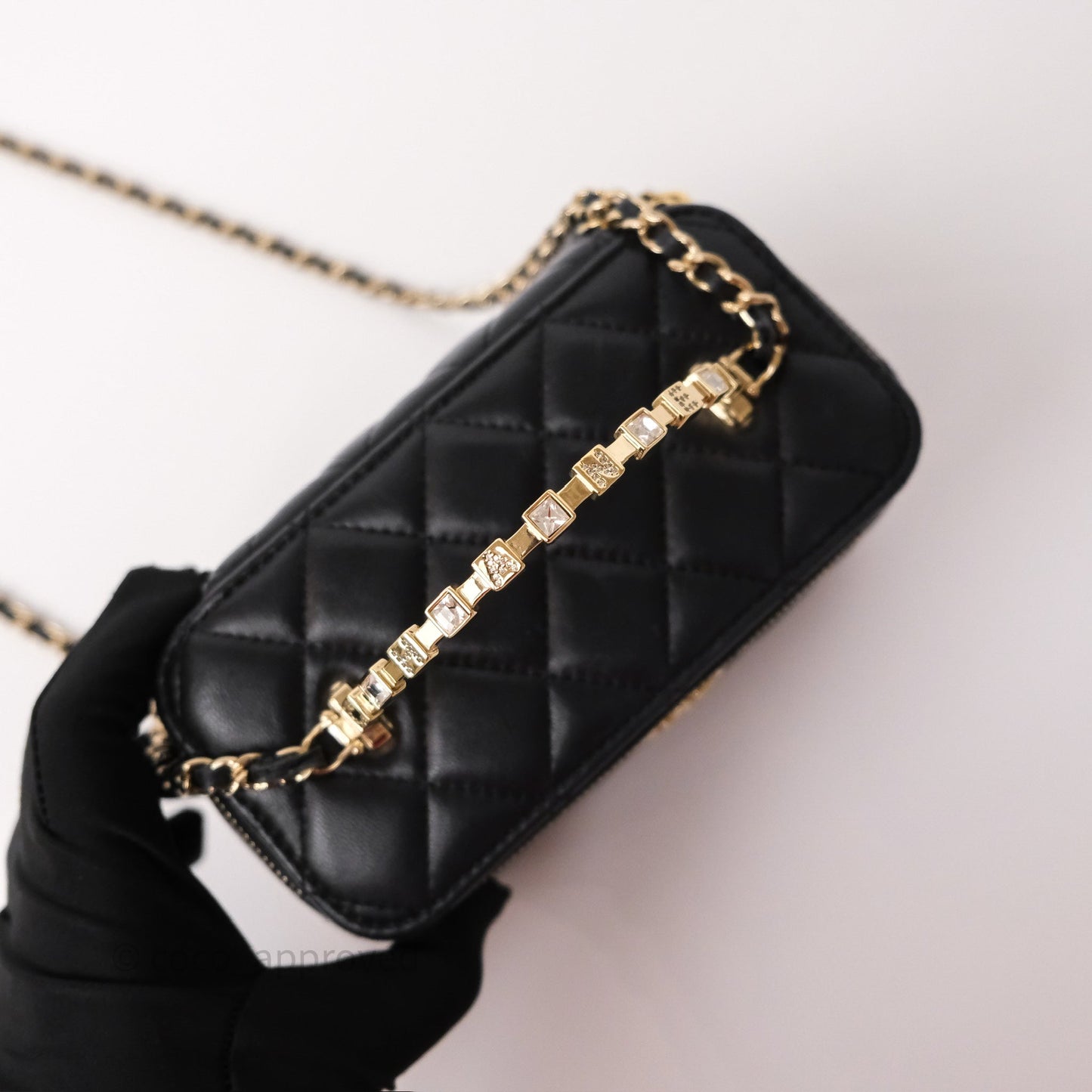 Chanel Crystals Top Handle Vanity Rectangular Black Lambskin Gold Hardware