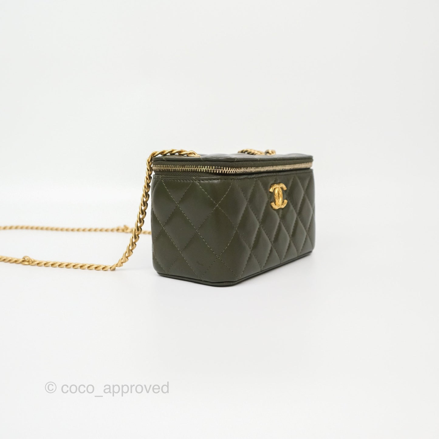 Chanel All Slide Vanity with Adjustable Chain Dark Olive Green Lambskin Aged Gold Hardware