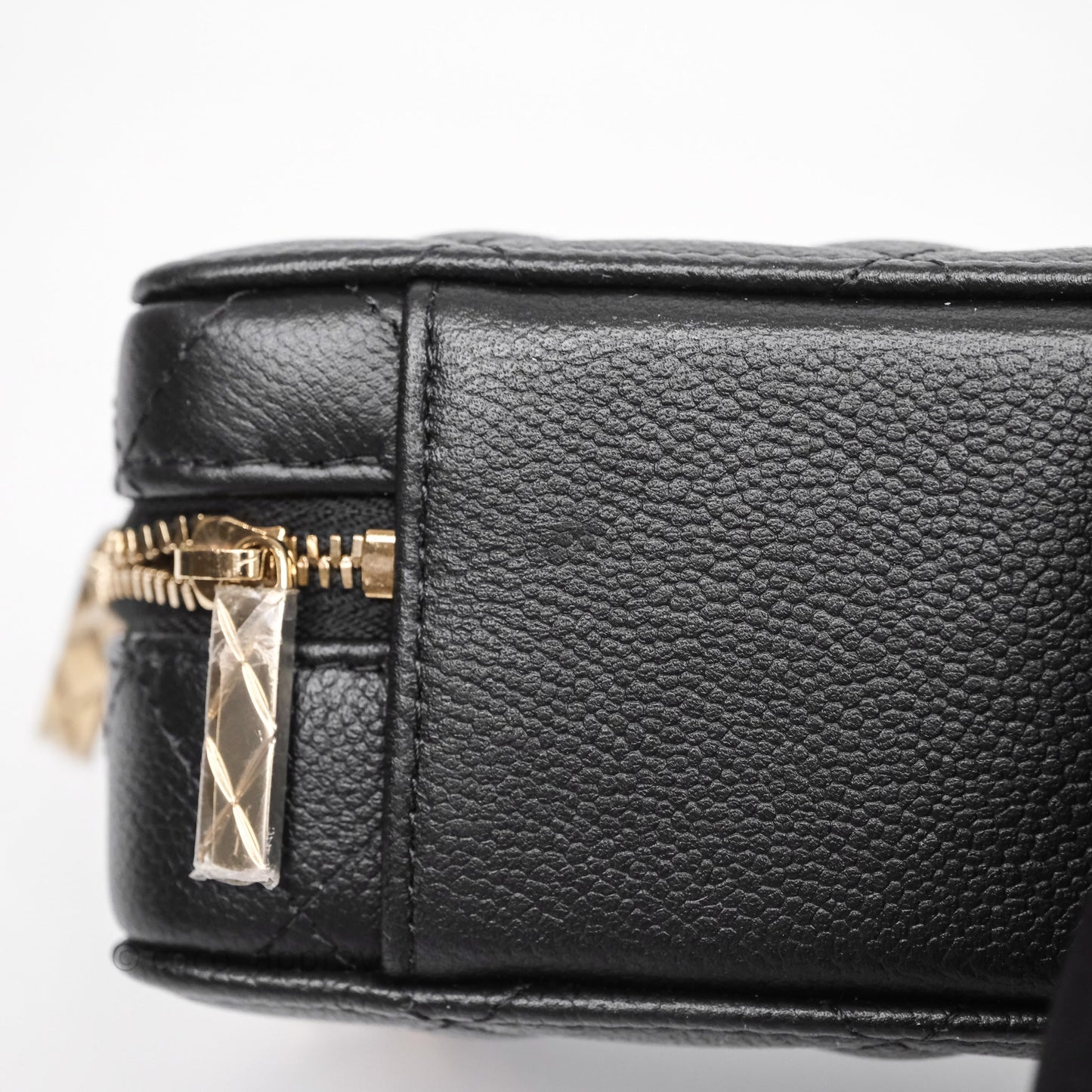 Chanel Quilted Top Handle Mini Vanity Case Black Caviar Gold Hardware