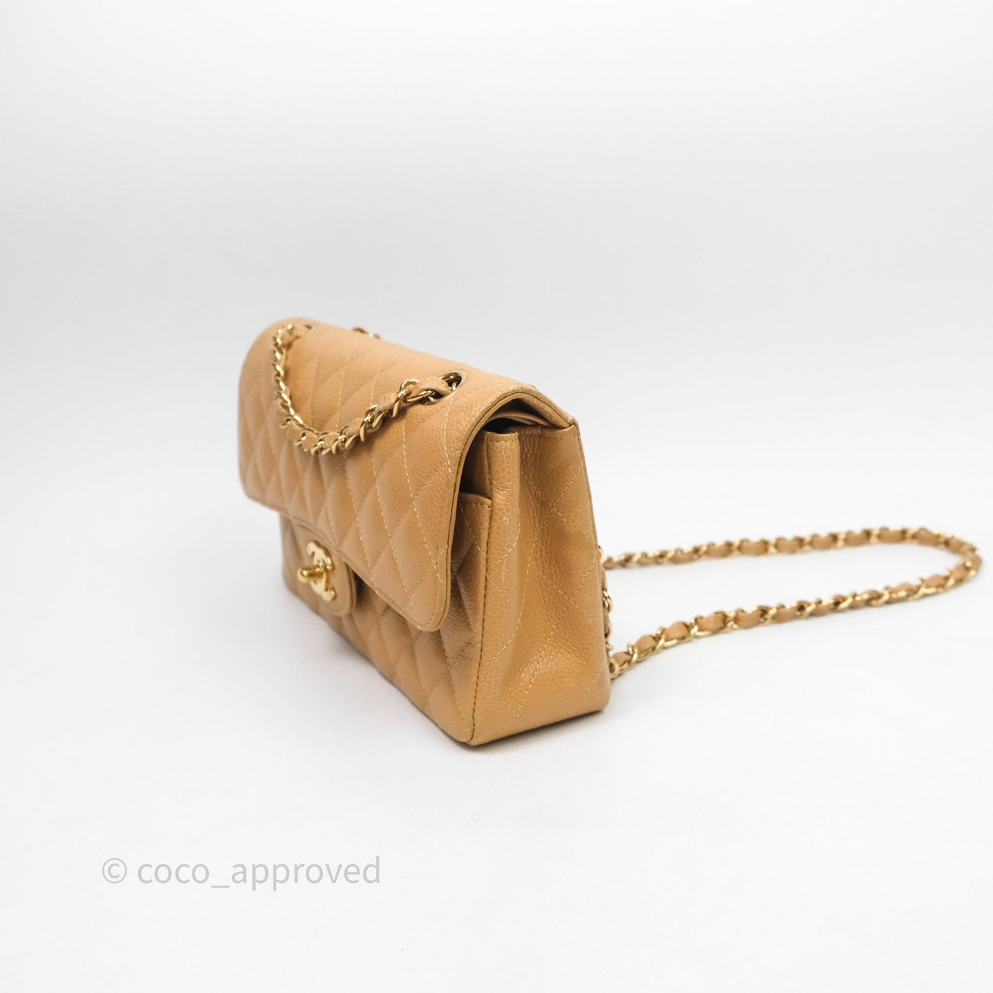 Chanel Vintage Small Classic Flap Beige Claire Caviar 24K Gold Hardware