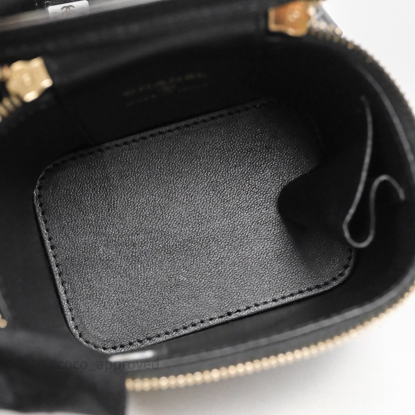 Chanel Mini Vanity With Double Chain Black Lambskin Aged Gold Hardware