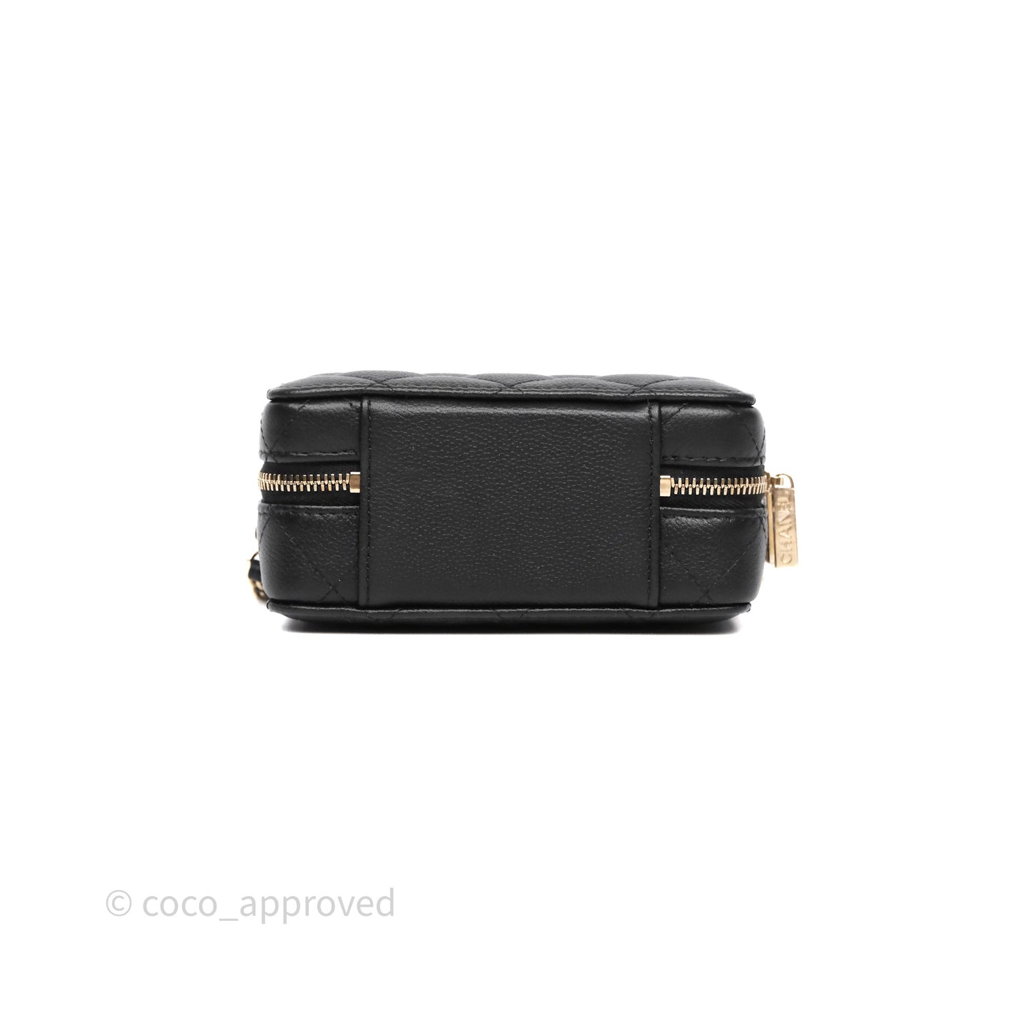 Chanel Quilted Top Handle Mini Vanity Case Black Caviar Gold Hardware