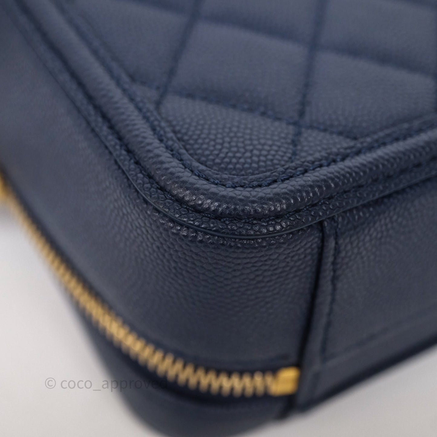 Chanel Quilted Small CC Filigree Vanity Case Navy Caviar Gold Hardware