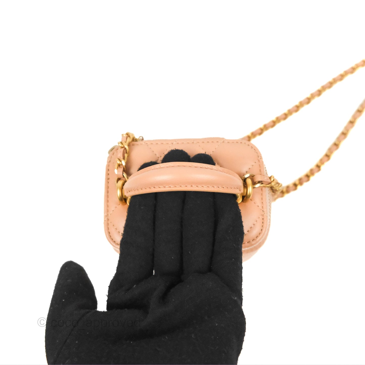 Chanel Mini Top Handle Vanity With Chain Beige Lambskin Aged Gold Hardware