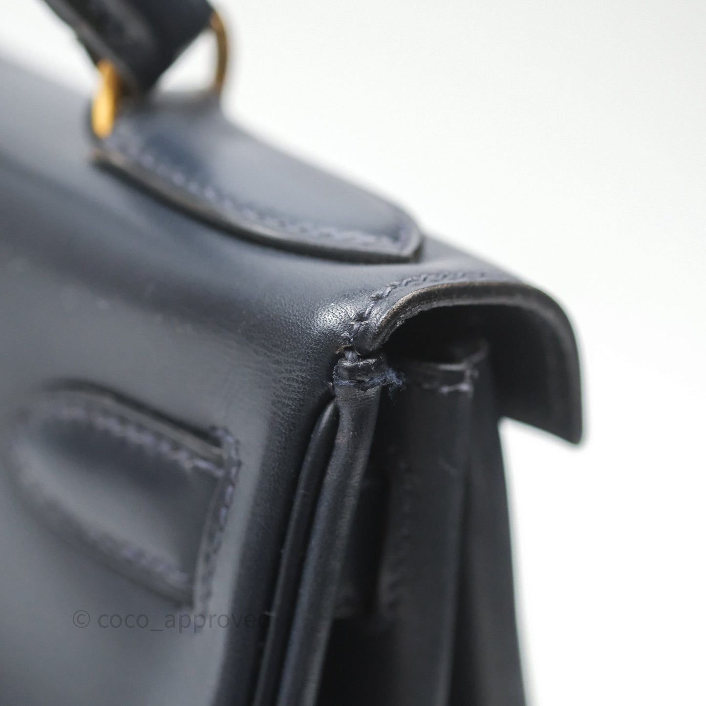 Hermès Vintage Kelly 28 Retourn Navy Box Leather Gold Hardware