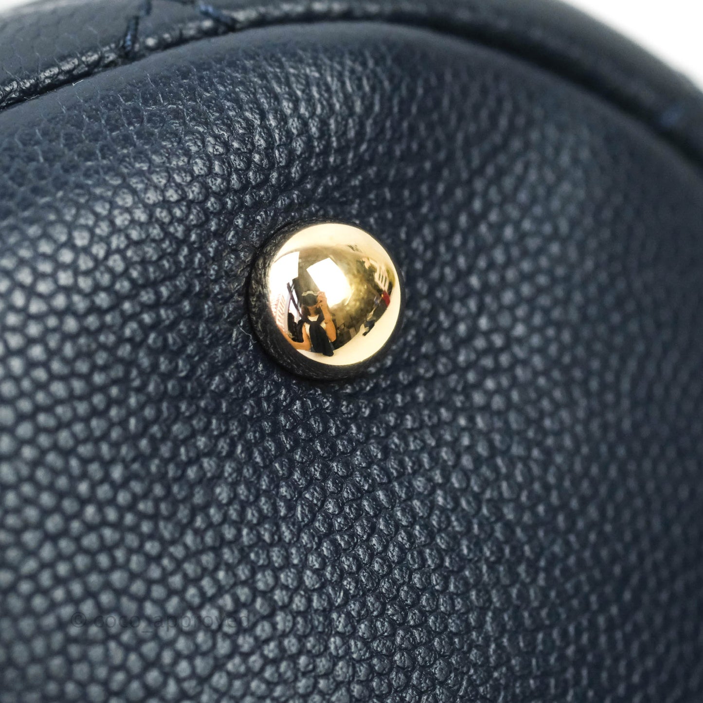 Chanel Caviar Quilted Rolled Up Bucket Drawstring Bag Navy Gold Hardware
