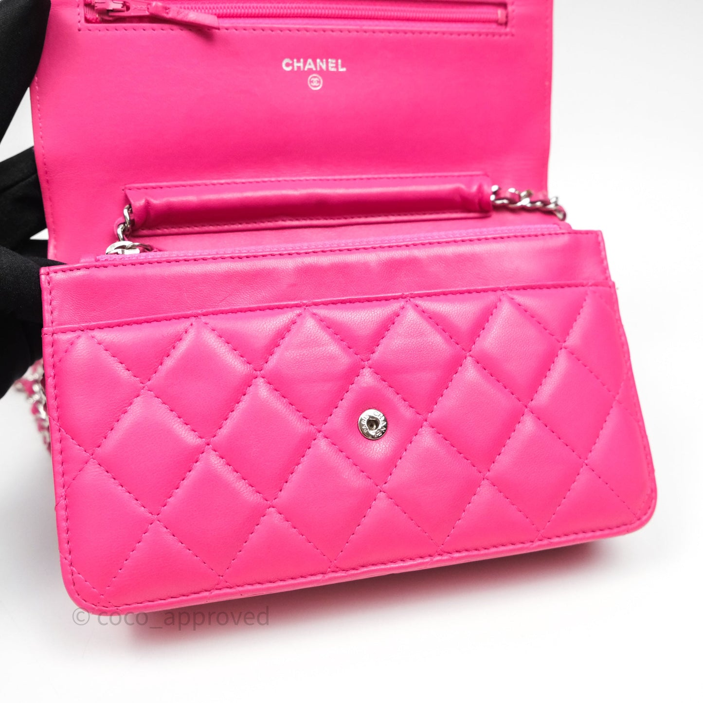 Chanel Quilted Wallet on Chain WOC Pink Lambskin Silver Hardware