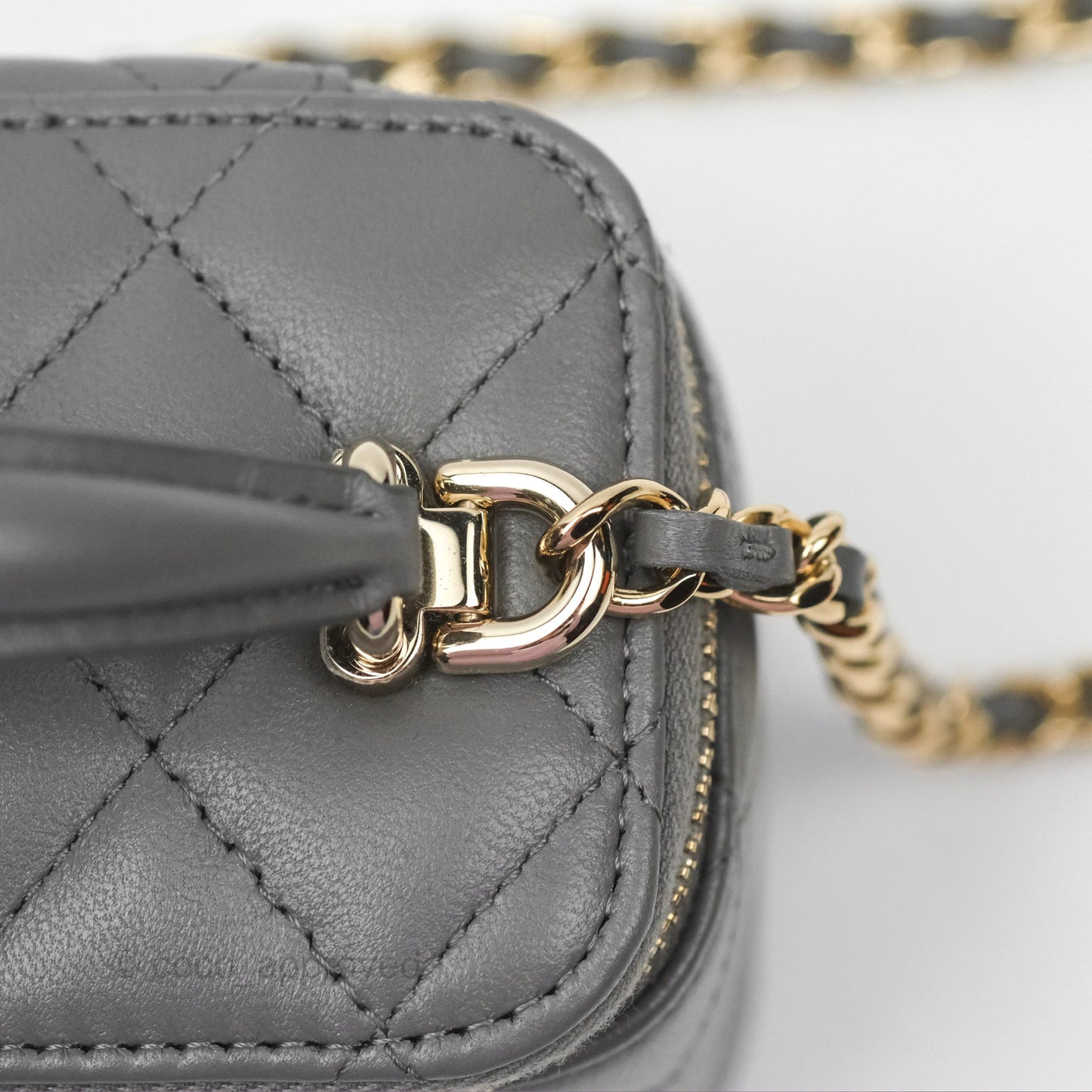 Chanel Mini Top Handle Vanity With Chain Grey Lambskin Gold Hardware