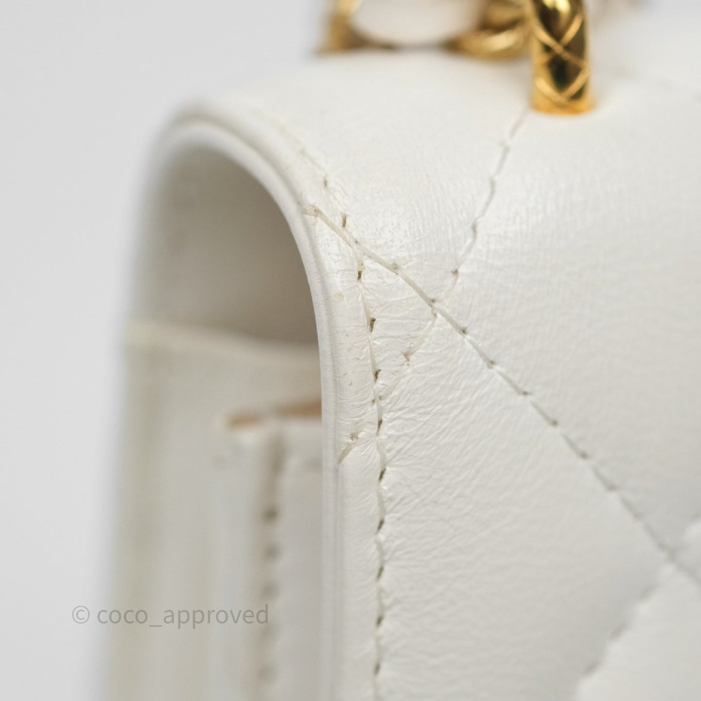 Chanel Dynasty Phone Holder with Chain White Ivory Lambskin Aged Gold Hardware