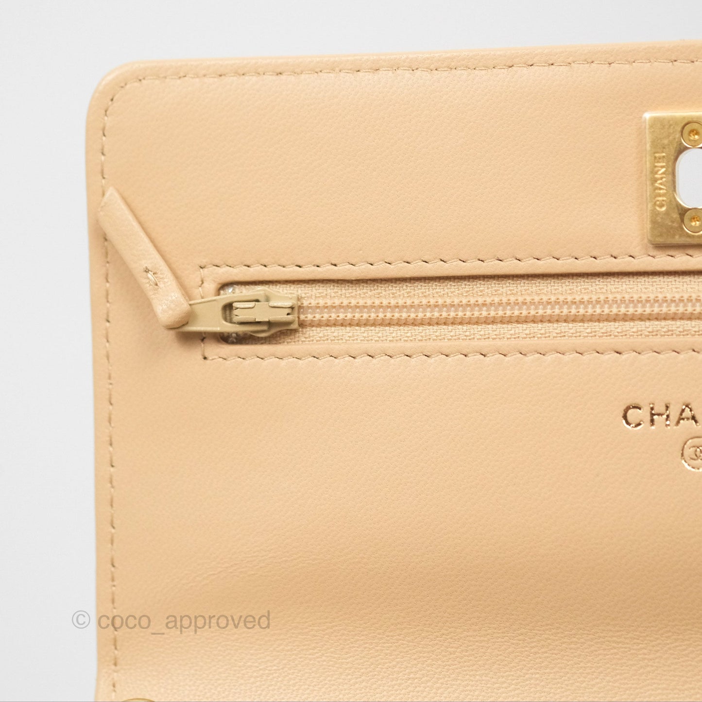 Chanel Quilted Pearl Crush Wallet on Chain WOC Beige Lambskin Aged Gold Hardware