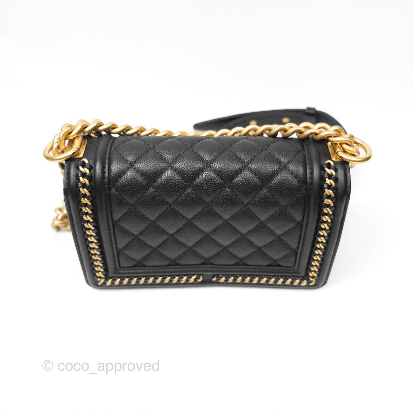 Chanel Small Chain Around Boy Quilted Black Caviar Aged Gold Hardware