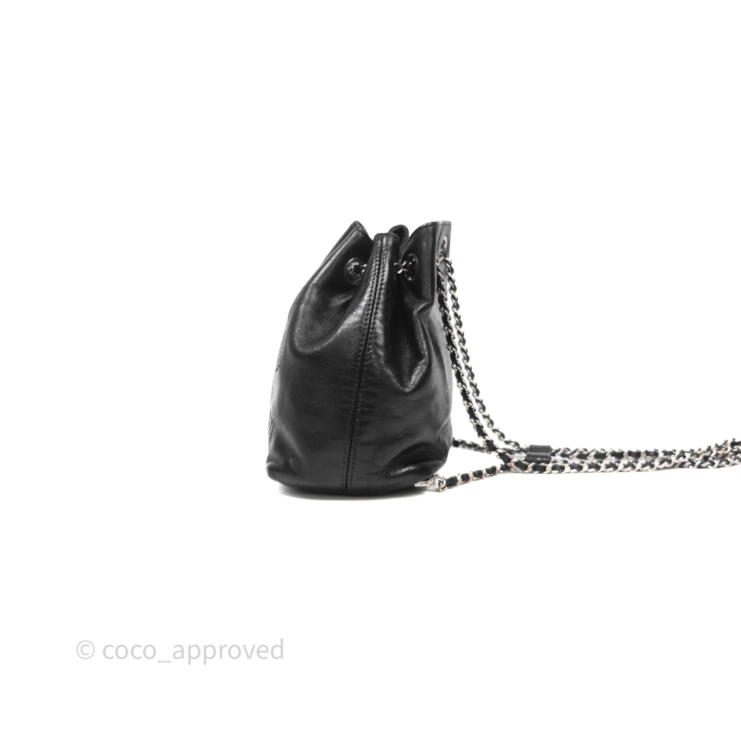 Chanel Vintage CC Drawstring Bag Black Calfskin Silver Hardware