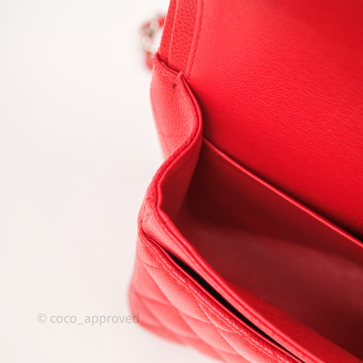 Chanel Small Classic Flap Quilted Red Caviar Silver Hardware