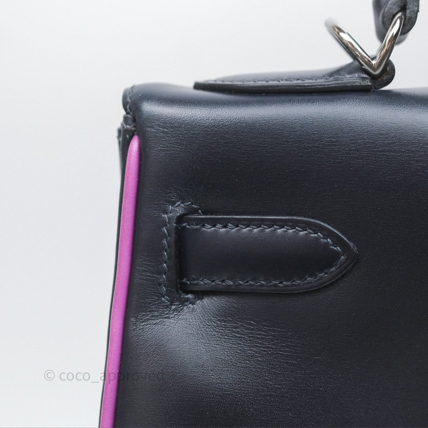 Hermès Vintage Kelly 32 Retourn Navy/Purple Box Leather Palladium Hardware