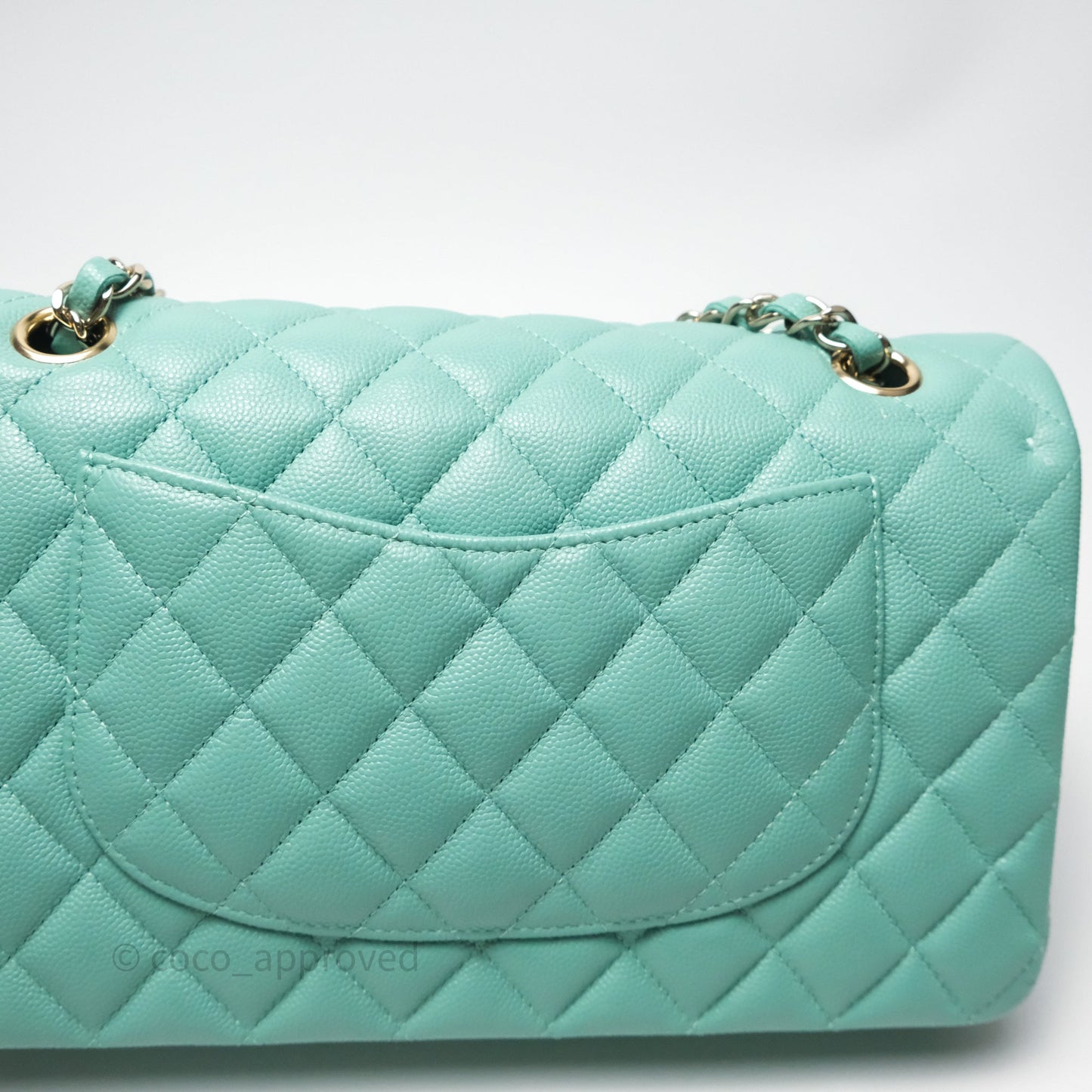 Chanel Classic M/L Medium Flap Quilted Tiffany Green Caviar Gold Hardware
