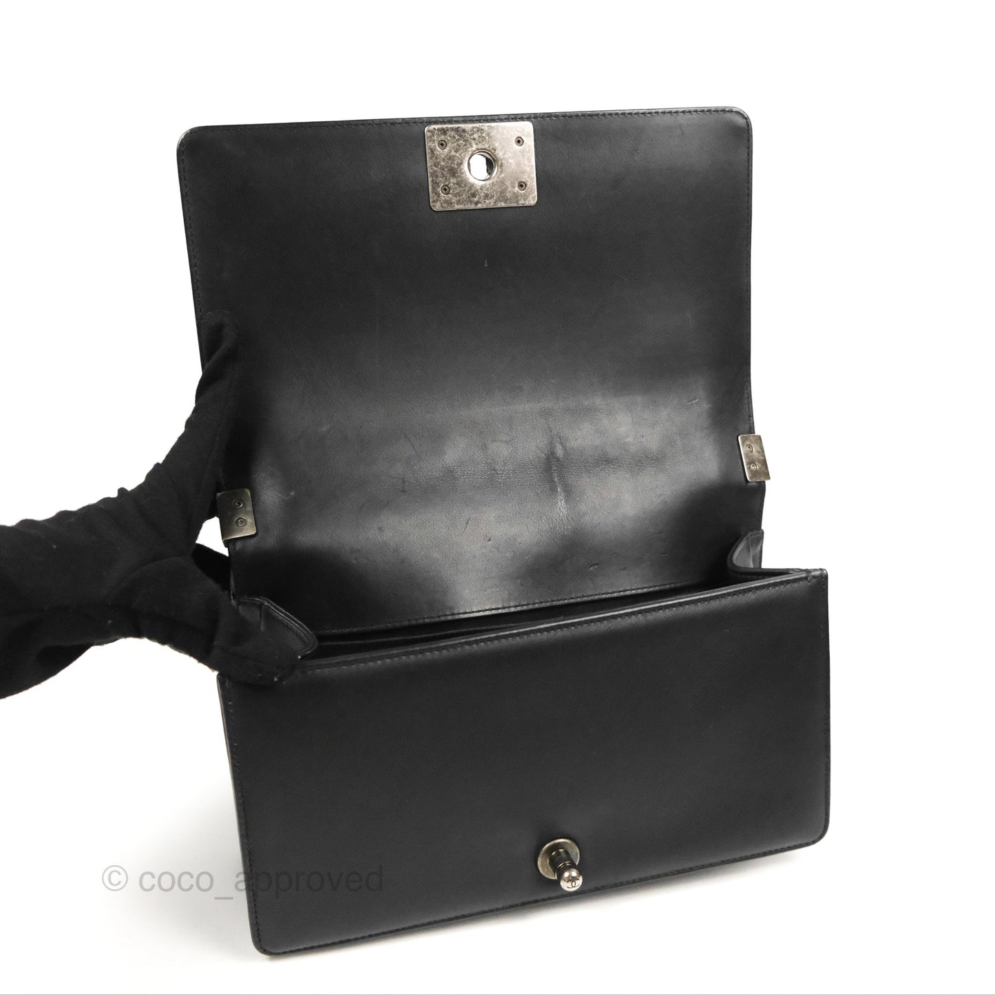 Chanel Quilted Medium Boy Black Calfskin Ruthenium Hardware