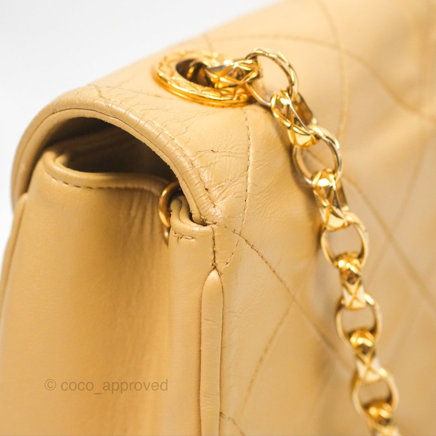 Chanel Vintage Round Flap Bag Quilted Beige Lambskin Gold Hardware