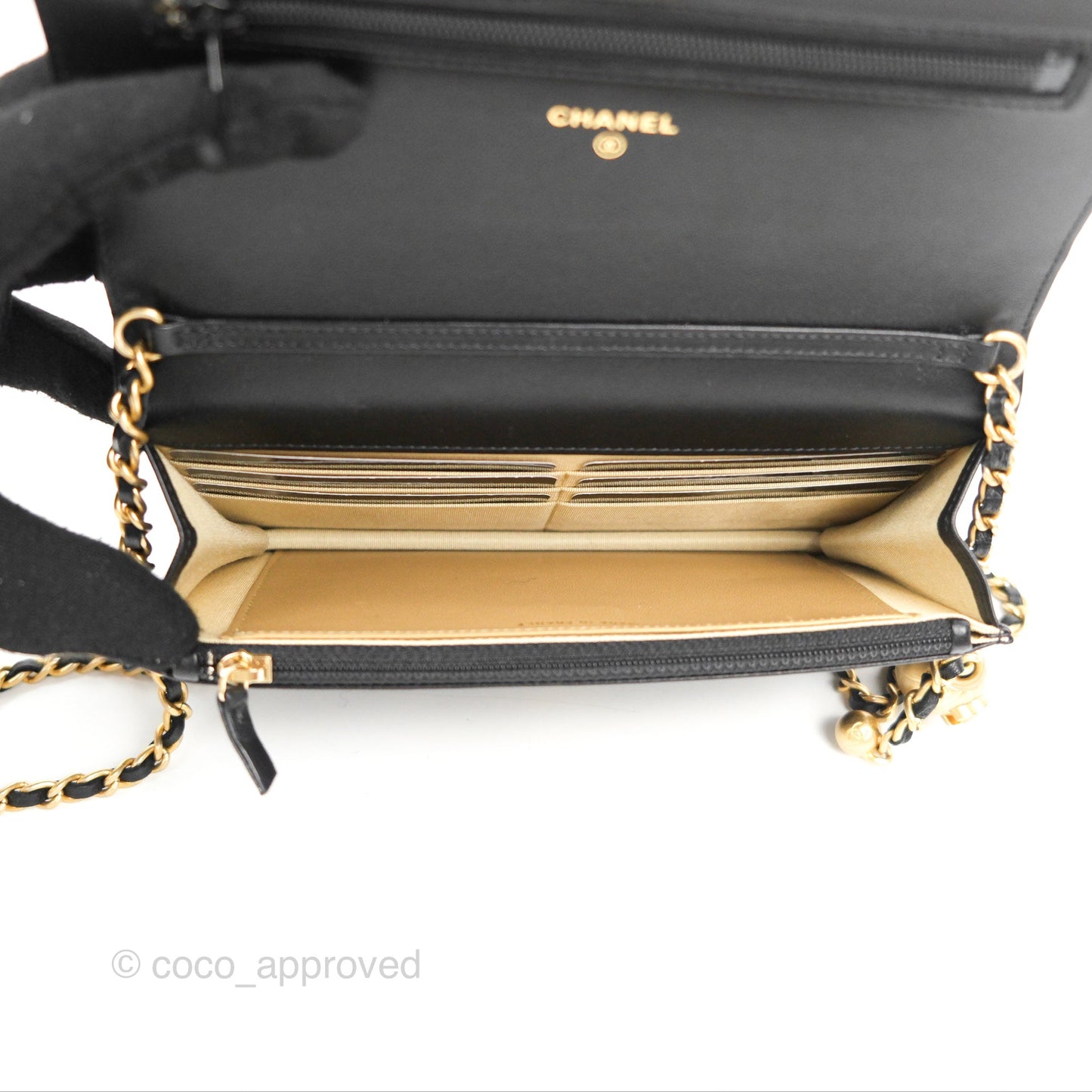 Chanel Quilted Pearl Crush Wallet on Chain WOC Black Lambskin Aged Gold Hardware