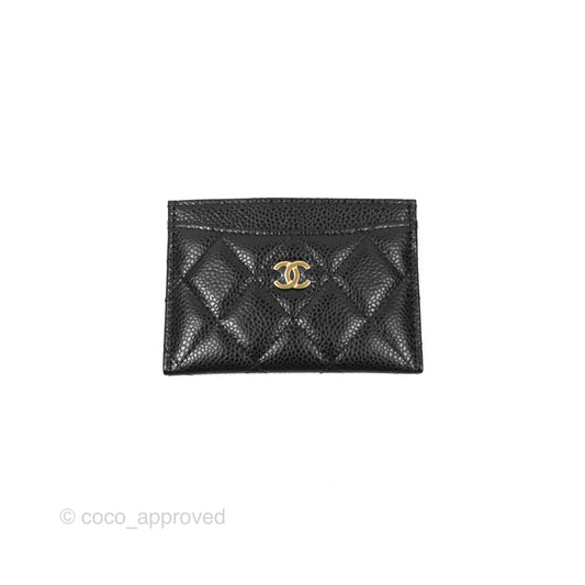 Chanel Classic Flat Card Holder Black Caviar Gold Hardware