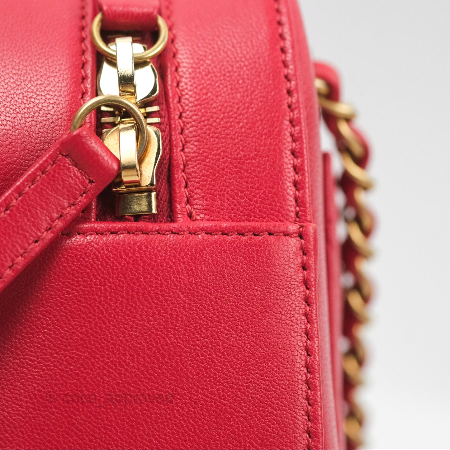 Chanel Chain Infinity Camera Case Red Goatskin Aged Gold Hardware